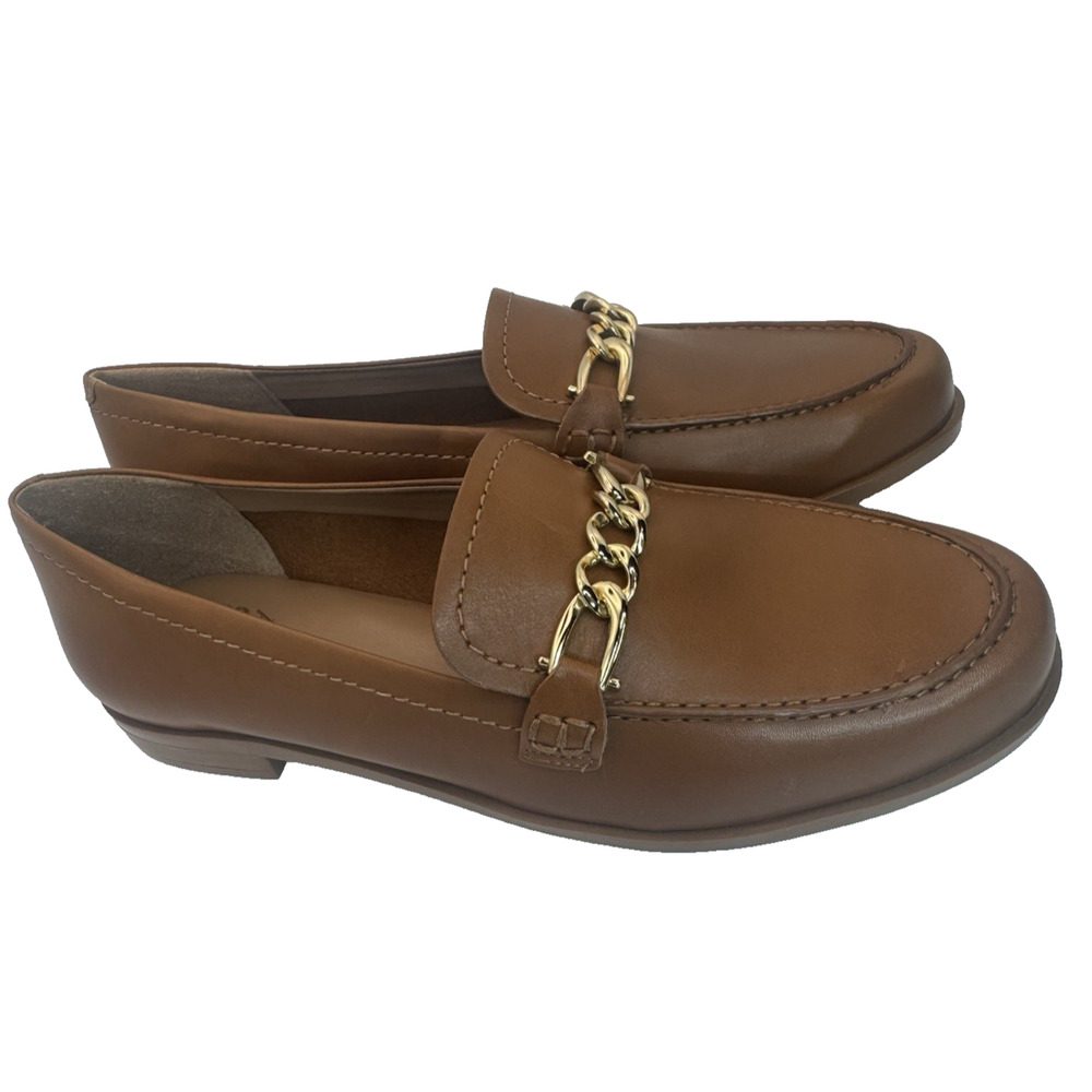 Naturalizer Womens Wide Loafers Brown Tan Slip-On Leather Comfort Sawyer 9 W - Picture 2 of 6